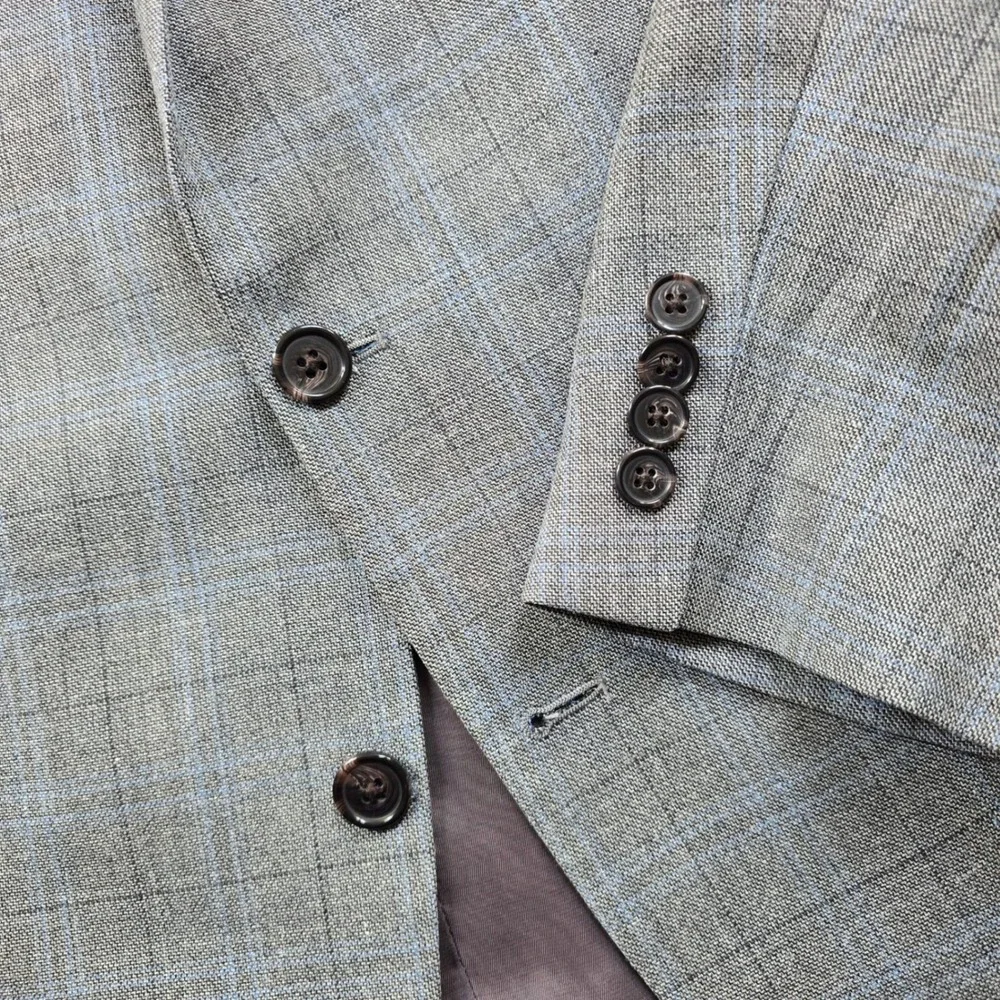LRL Ralph Lauren Blazer Mens 52R 54R Grey Blue Plaid‎ Wool Blend Sport Coat
